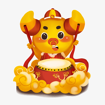 会打鼓的吉祥牛(800x800)psdpng卡通男福打鼓免抠(1500x1500)psdpng