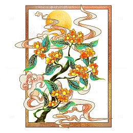 国潮桂花植物边框月桂飘香
