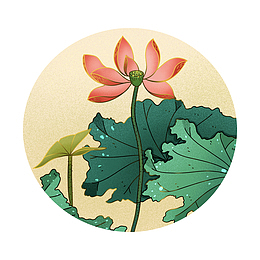 国潮古风山水荷花莲花噪点插画元素