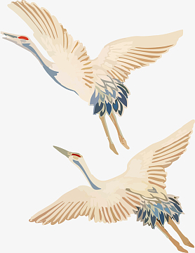 两只手绘白鹤卡通元素