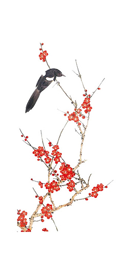 中国风工笔画梅花鸟