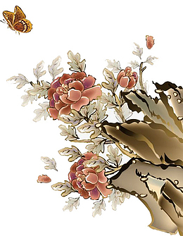 中国风山水画花草免扣元素