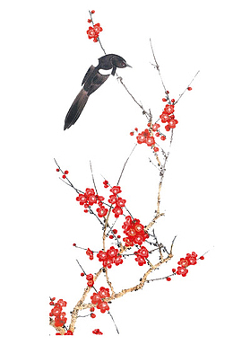 中国风红色花鸟元素