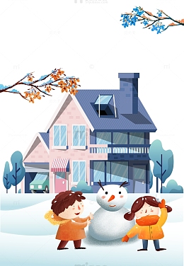 手绘冬天堆雪人 元素图