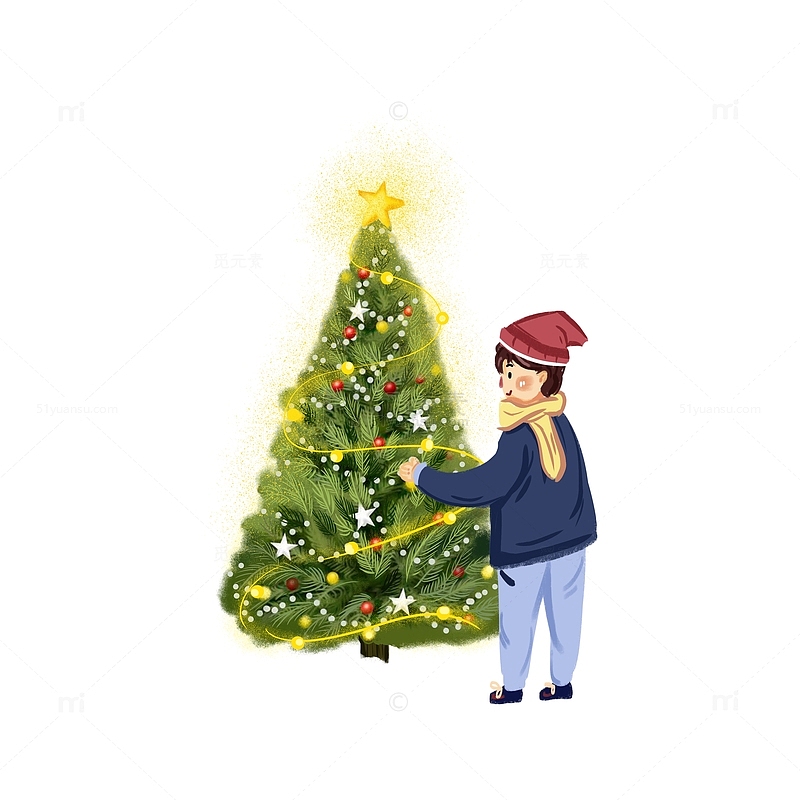 手绘圣诞树装饰元素图