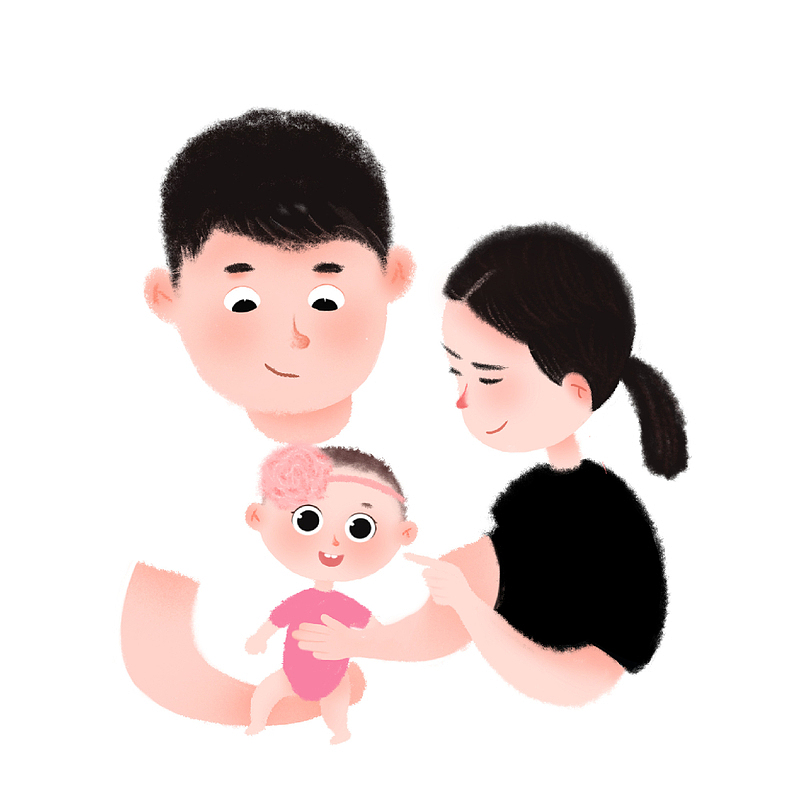 亲子家庭人物妈妈爸爸儿子可爱手绘卡通插画