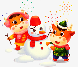 牛年 过年 卡通 牛 春节 雪人