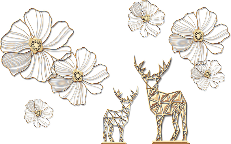 金属装饰，花，梅花鹿