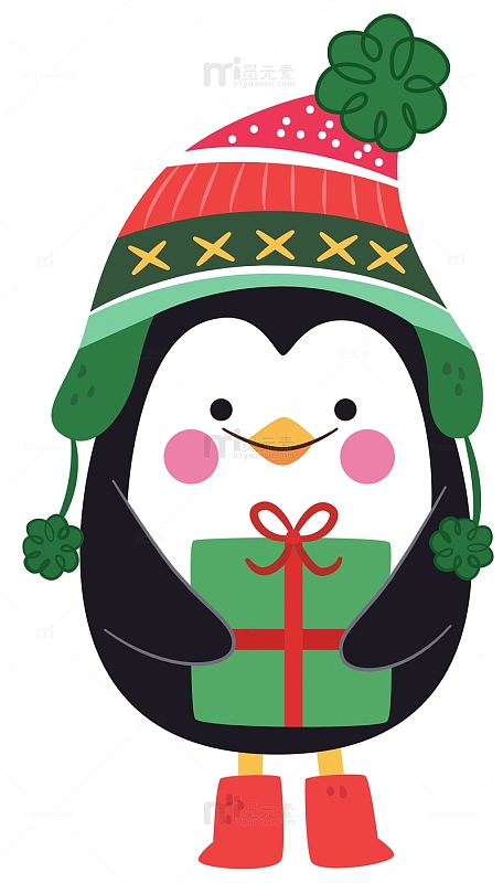 圣诞节装饰元素企鹅可爱卡通矢量图