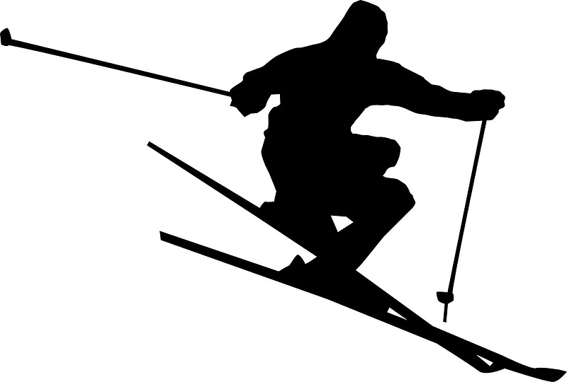 滑雪剪影下坡