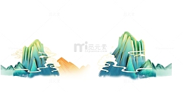 手绘免扣古风山矢量绿色国潮