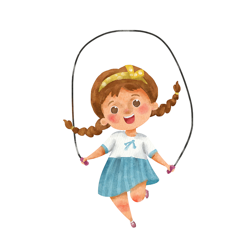 水彩手绘跳绳小女孩人物素材