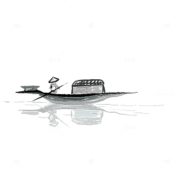 水墨渔船渔夫
