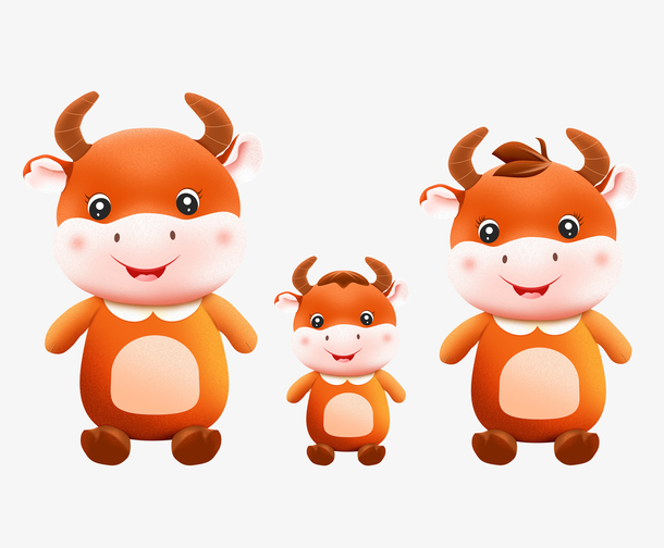 牛年牛一家三口可爱卡通手绘牛节日元素