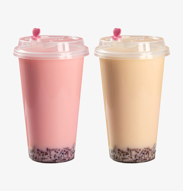 草莓味和原味珍珠奶茶