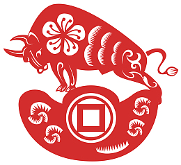 2021年春节公牛元宝剪纸窗花