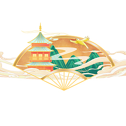 中国风扇子仙鹤