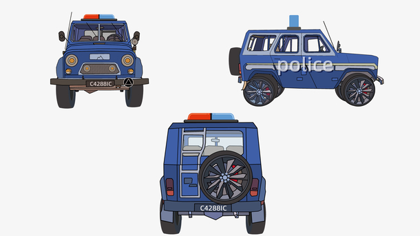 手绘警车三视图