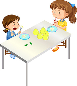 小孩子吃梨桌子2.5D