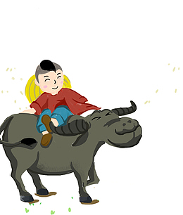 手绘放牛的男孩