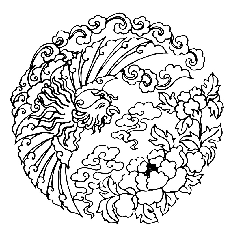 国潮  凤凰 传统图案 圆形标15