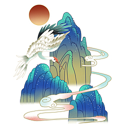 国朝仙鹤飞过青山