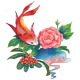 国朝鲤鱼牡丹锦鲤