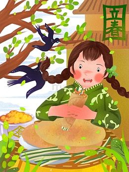 手绘立春燕子卡通人物元素图