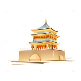 中式手绘塔楼装饰