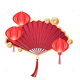 新年春节扇子PNG素材