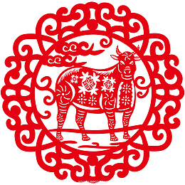 剪纸新春牛年牛PNG素材