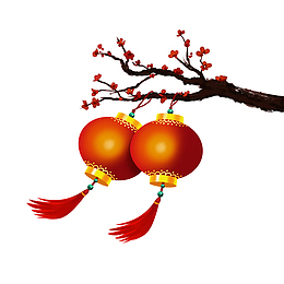 新年红色梅花手提灯笼  手绘