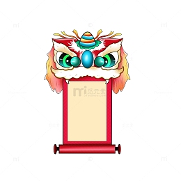 手绘国潮狮子 卷轴