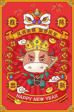 新年 愿望 红黄色 增广天王