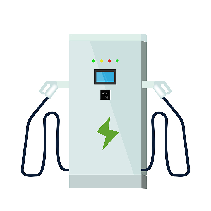 绿色电动新能源汽车矢量卡通充电桩