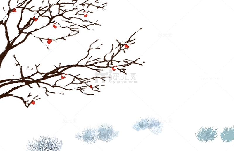 大雪树枝手绘人物雪花高清