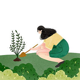 手绘卡通  人物植树节 元素素材装饰