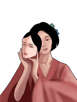 扶着面具的女人