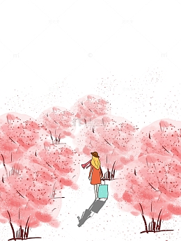 手绘花海卡通人物元素图