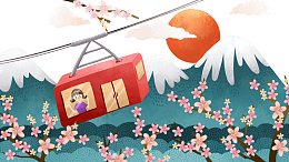 缆车游览花海元素图