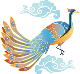 国潮系列中国风孔雀祥云