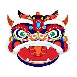 中国风国潮舞狮狮子头卡通装饰元素