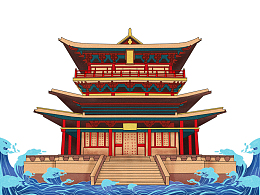 中国风手绘国潮建筑插画