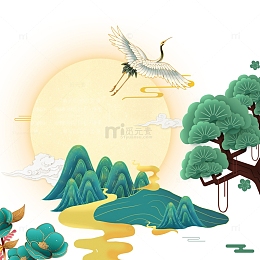 国潮手绘 古风建筑中国风风景节日元素