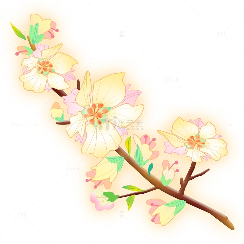 清明节梨花桃花树枝手绘清新装饰元素
