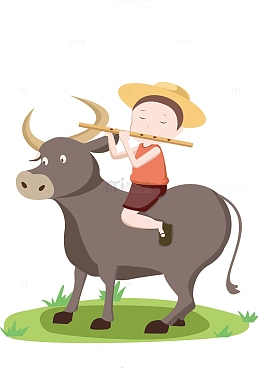 清明节牧童吹笛元素