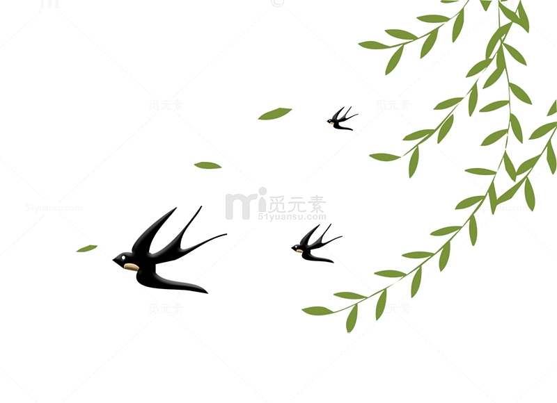 春天柳树燕子飞来飞去