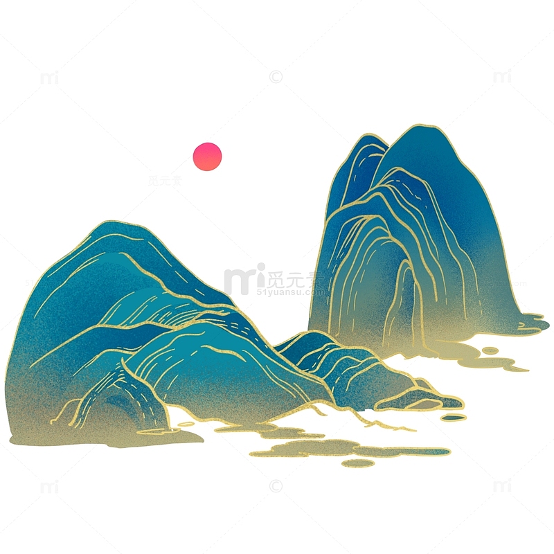 清明，中国风山水，青色山峦