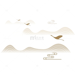 中国风，线条，山峦，飞鹤