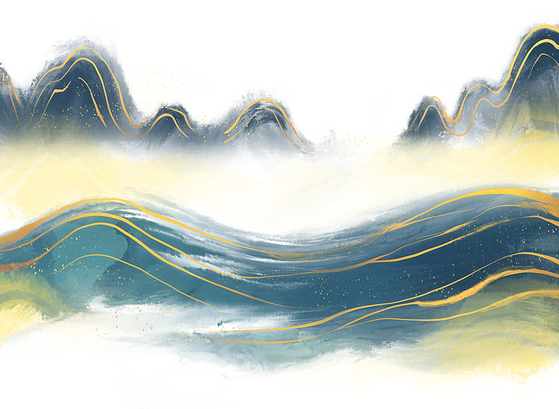 中国风，清明，青山，金色云纹纹理素材